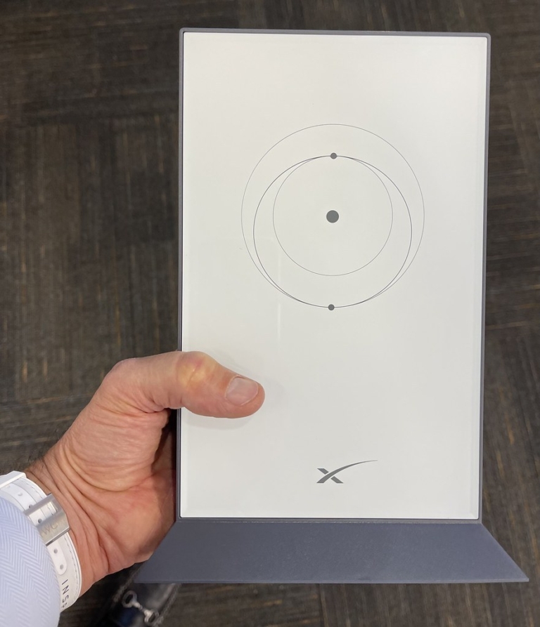 Terminal Starlink tenu à la main pour internet par satellite en camping-car